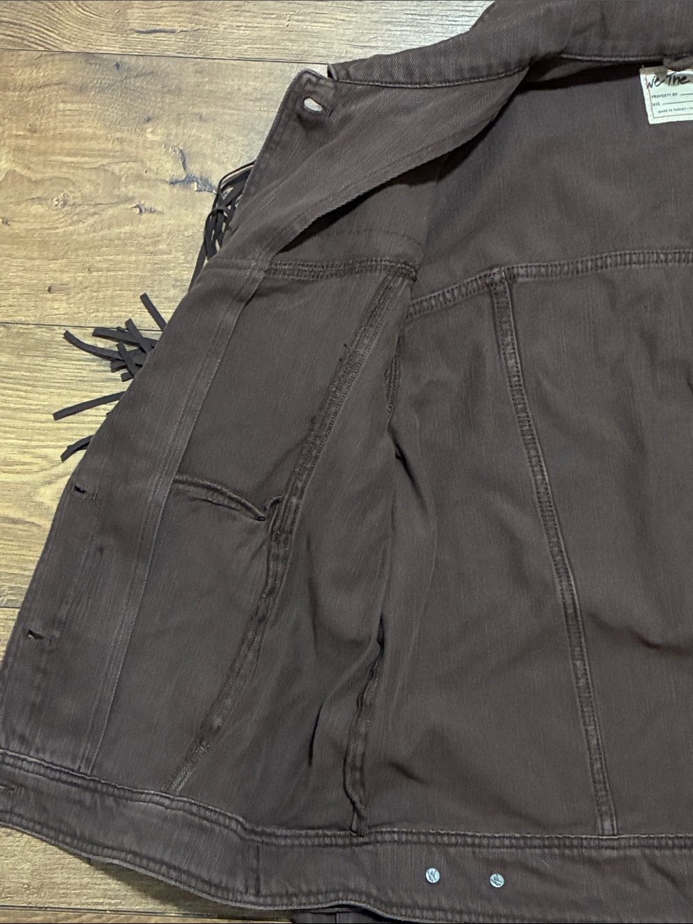 Free People We The Free After Hours brown fringe denim jacket Size M - Picture 4 of 5